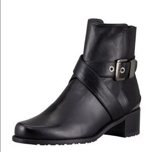 Stuart Weitzman • Manlow 5050 Buckle Strap Calf Biker Boots Black Leather 7.5